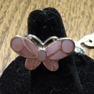 Pink abalone shell butterfly sterling ring  6.5 Jewelexi